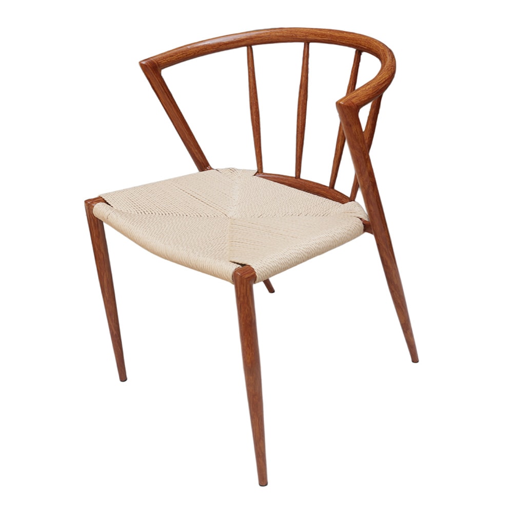Spisestol med armlener / brun stol med flettet sete i naturfarget jutesnor 44×46×70 cm