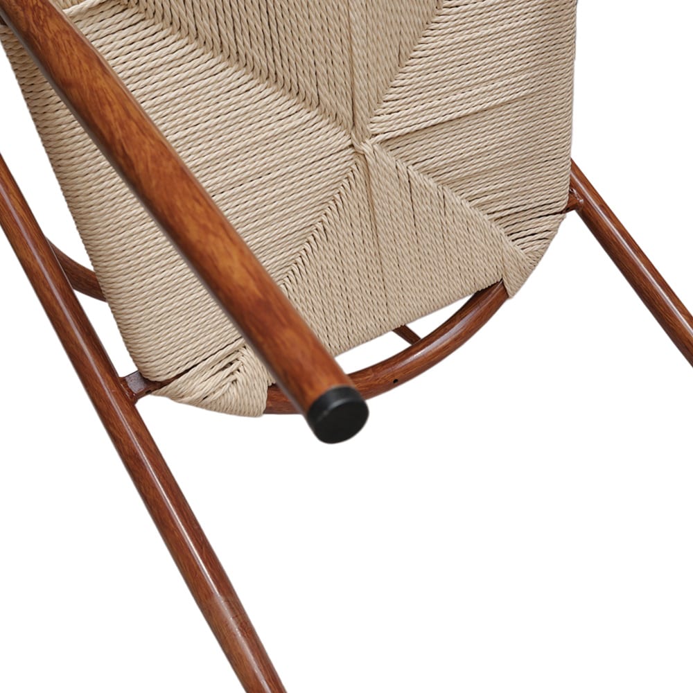 Spisestol med armlener / brun stol med flettet sete i naturfarget jutesnor 44×46×70 cm