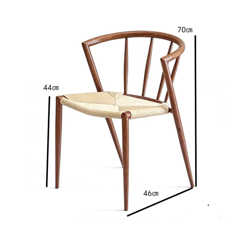 Spisestol med armlener / brun stol med flettet sete i naturfarget jutesnor 44×46×70 cm