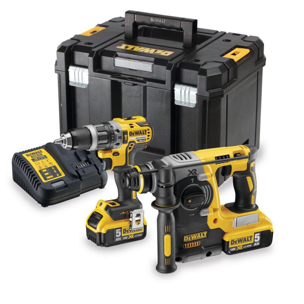 DeWalt DCK207P2T-QW 18 V XR verktøysett / slagdrill og SDS-Plus-borhammer med batterier