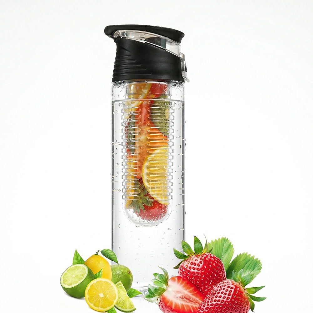 Vannflaske DB2607 med fruktbeholder, 700 ml – Svart / Infuserflaske / Fruktflaske