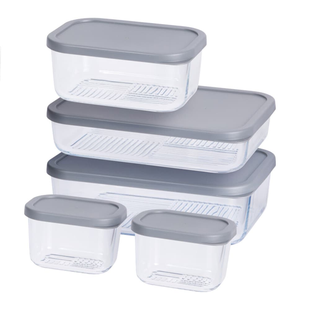 5 stk Oppbevaringsbokser / matbokser i glass med plastlokk