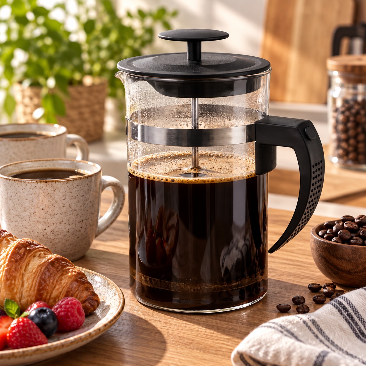Kaffekanne i glass, 1 liter – Svart / Fransk press / Kaffekanne