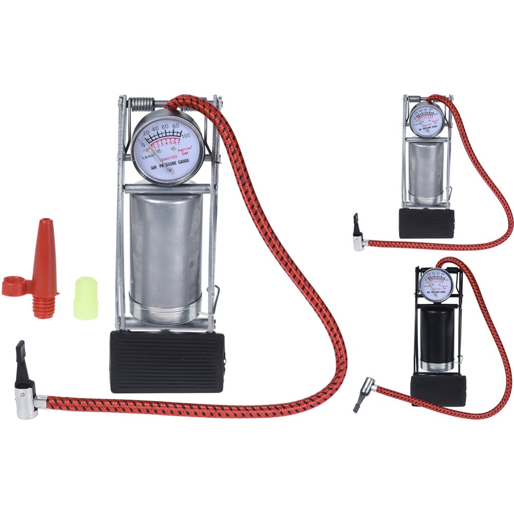 Fotpumpe i metall med manometer – Svart/Sølv / Fotpumpe / Luftpumpe