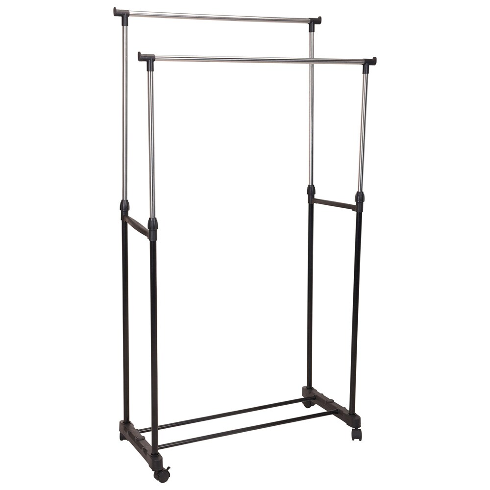 Klesstativ på hjul med 2 kleshengere, 80 x 42 x 90–160 cm – Svart / Klesstativ på hjul / Dobbelt klesstativ