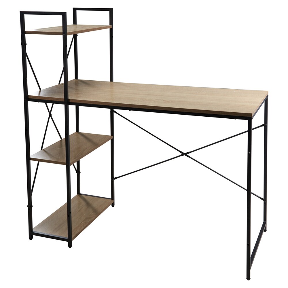 Bord med hylle i MDF og metall, 110 x 52 x 116 cm / Arbeidsbord / Skrivebord med hylle