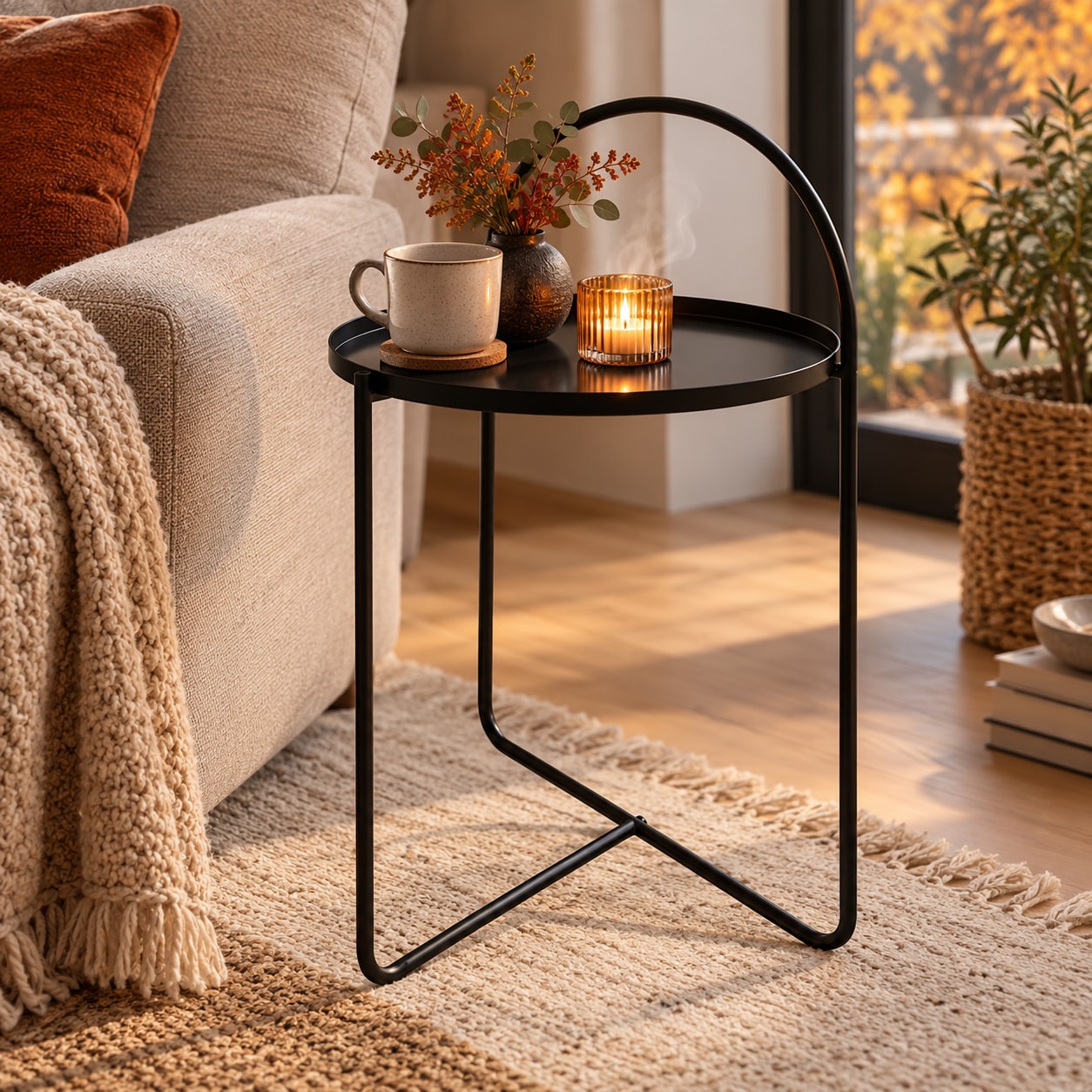 Sidebord i metall / avlastningsbord 40×40×65 cm – Svart