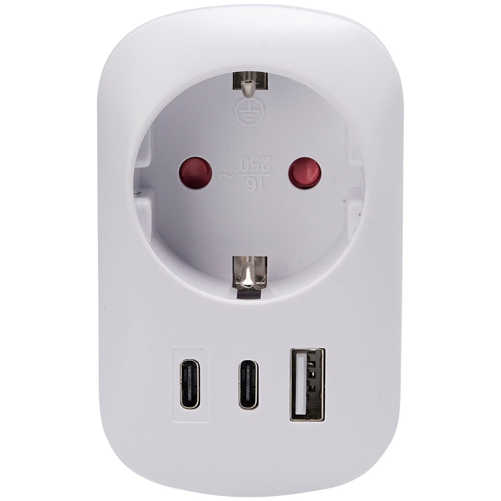 Stikkontaktadapter med stikkontakt og 2 USB-porter (C+A) – Hvit / USB-adapter / Stikkontaktfordeler