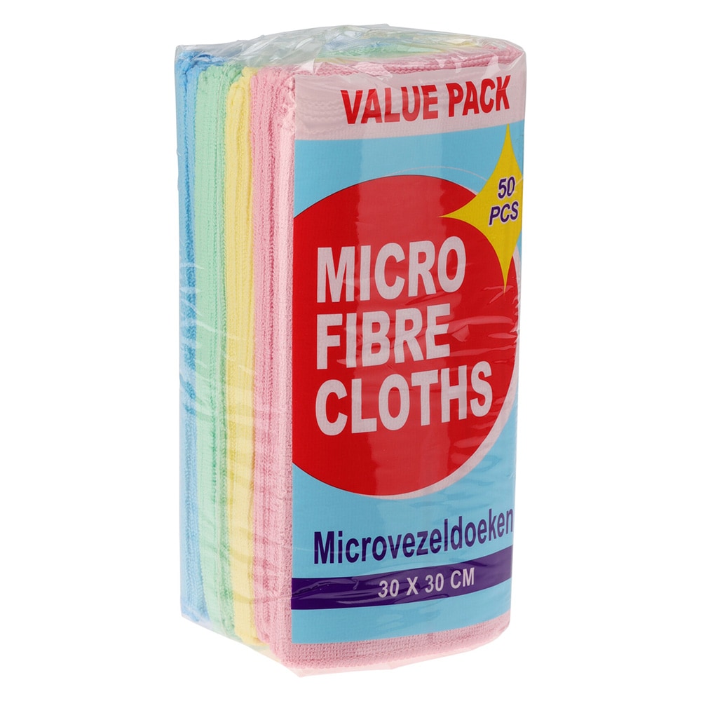 Mikrofiberkluter 30 x 30 cm, 50-pakning – 4 farger / Mikrofiberkluter / Rengjøringskluter