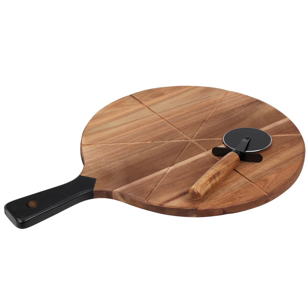 Pizzabrett i akasietre, Ø30 cm, med pizzaskjærer (2 deler) / Pizzabrett / Pizzaserveringssett