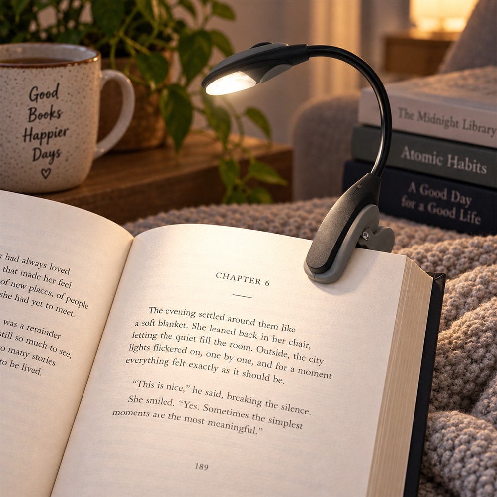 Leselampe for bøker med klemme – Grå / Boklampe / LED-leselampe