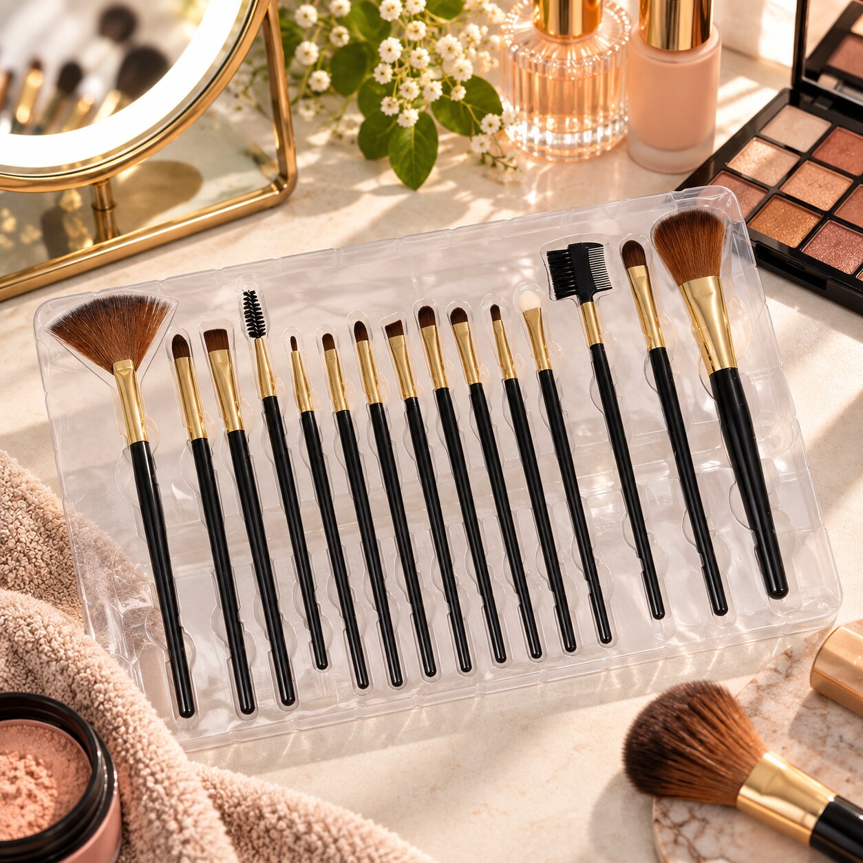 Sminkebørster, 15 deler / Sminkebørstesett / Makeupbørster