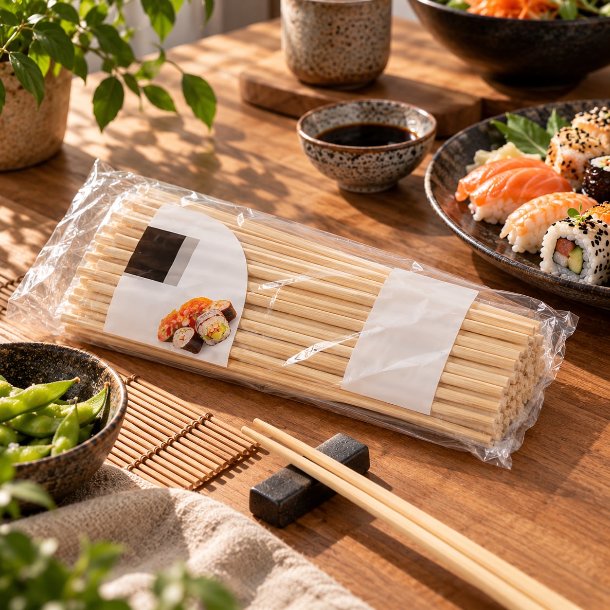 Spisepinner av bambus, 19,5 cm, 50 par / Sushi-pinner / Engangsspisepinner