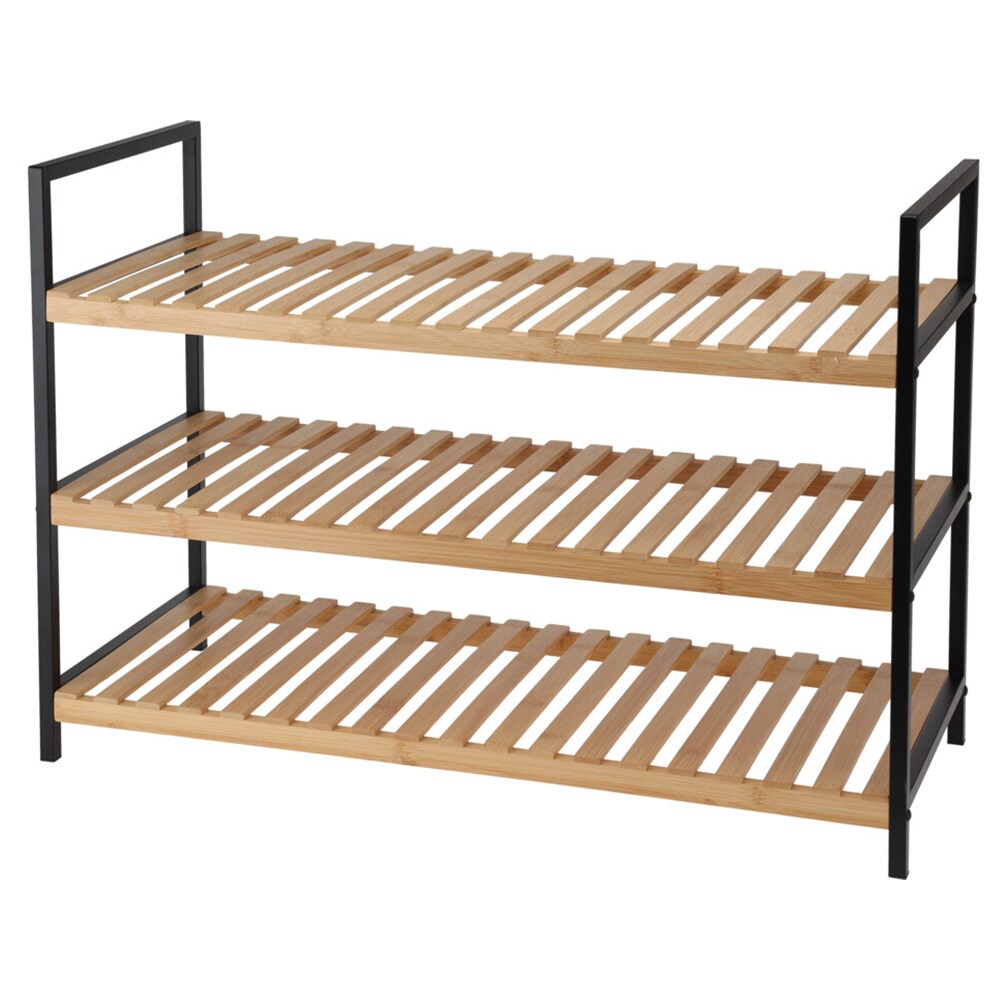 Skohylle i bambus med metallben, 3 hyller, 70 x 30 x 48,5 cm / Skohylle / Skoplassering