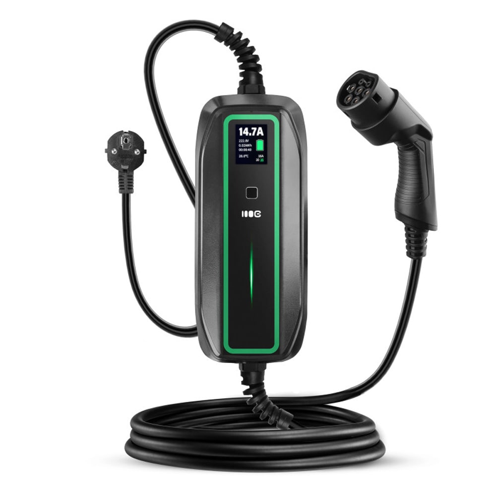 Green Cell ladekabel 3,6 kW Schuko Type 2 5,5 m / Mobil elbil-lader / Type 2-lader