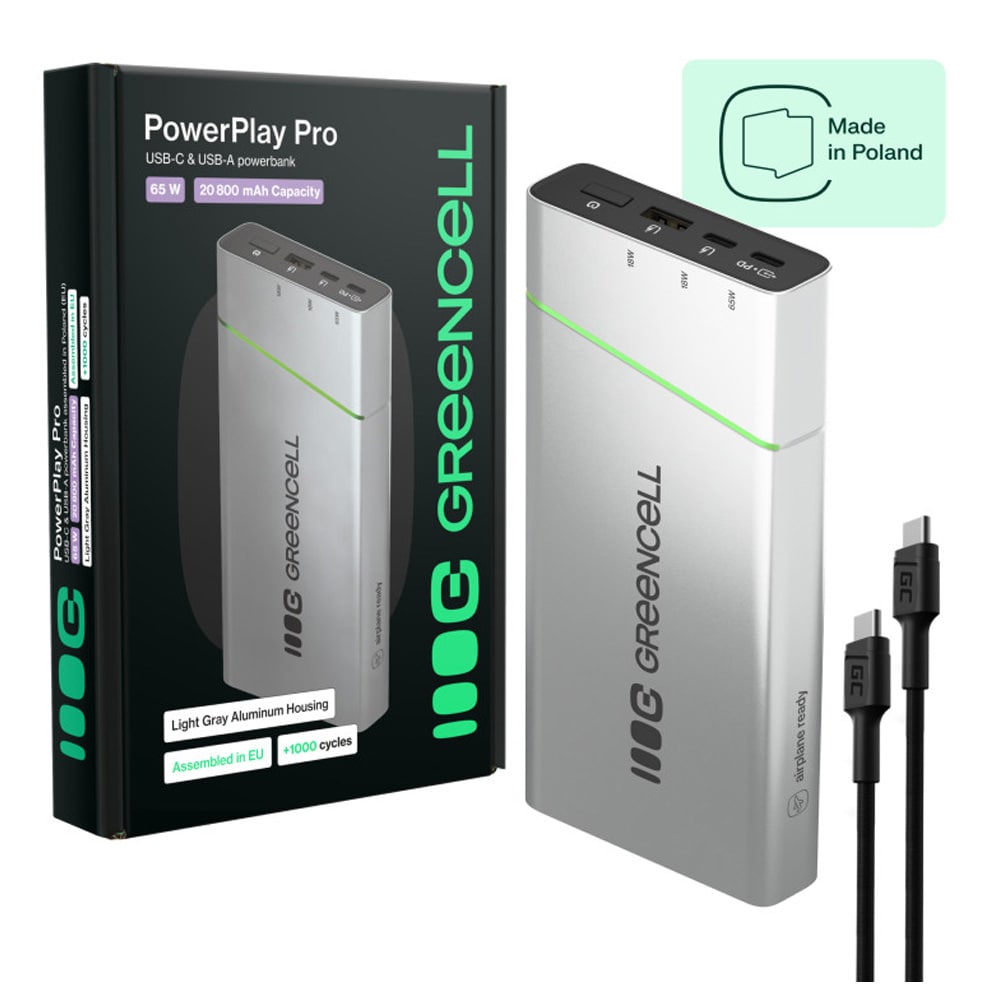 Green Cell PowerPlay Pro powerbank 20 800 mAh / lader 65 W med USB-C PD og Quick Charge 3.0