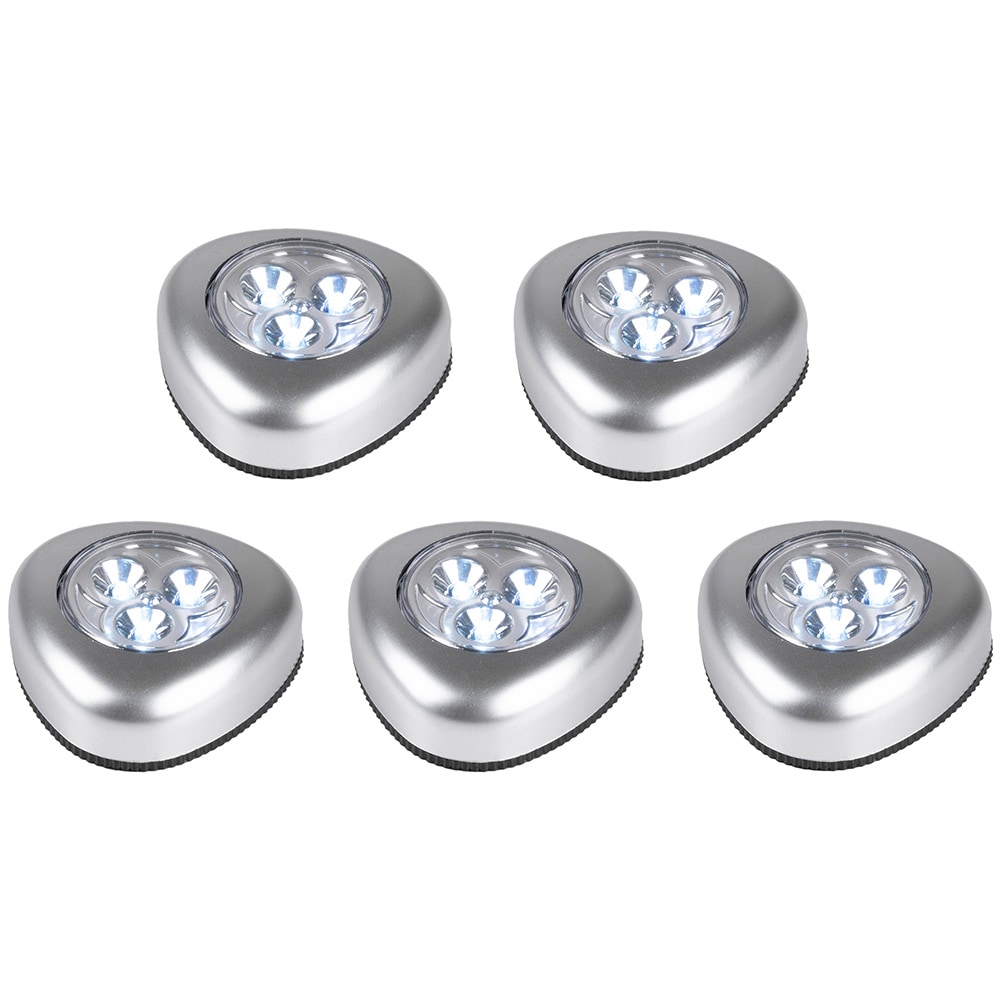 Batteridrevne LED-spotlights, Ø70 mm, 5-pakning / Trykklamper / Selvklebende LED-lamper