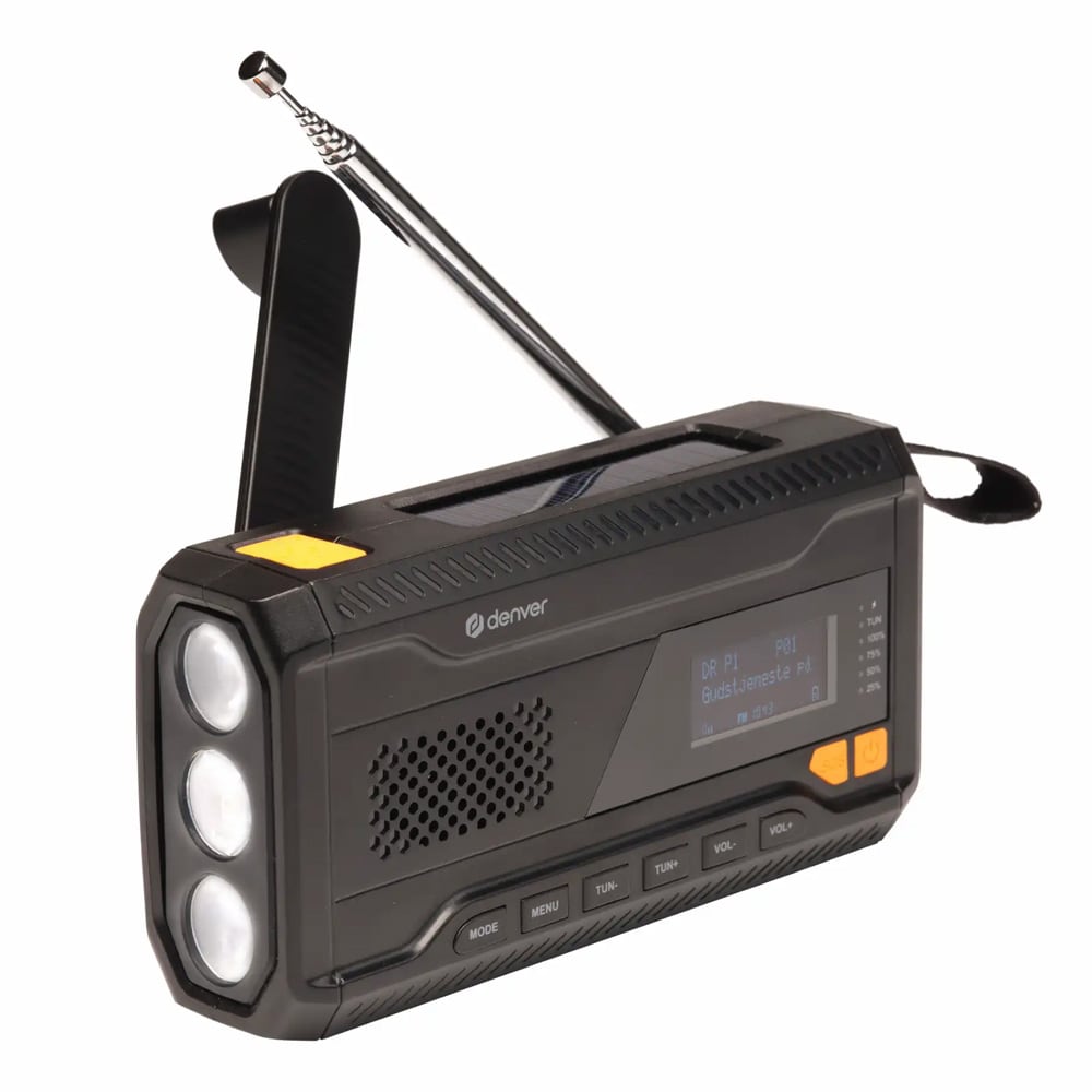 Denver SCD-2033 Håndsveivradio med solcellelading / DAB-radio / Nødradio