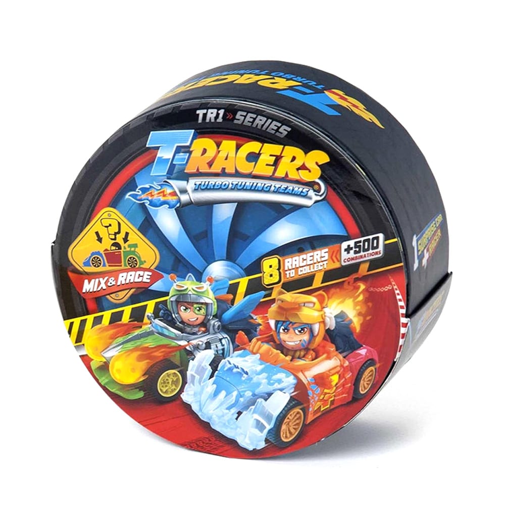 T-Racers Mix and race / Modulær racerbil med samlerfigur / Overraskelsesbil som kan bygges sammen