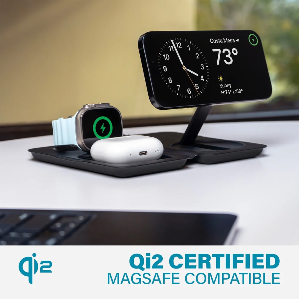 Nimble Fold 3-i-1 trådløs ladestasjon / Qi2-lader for iPhone, Apple Watch og AirPods – Svart