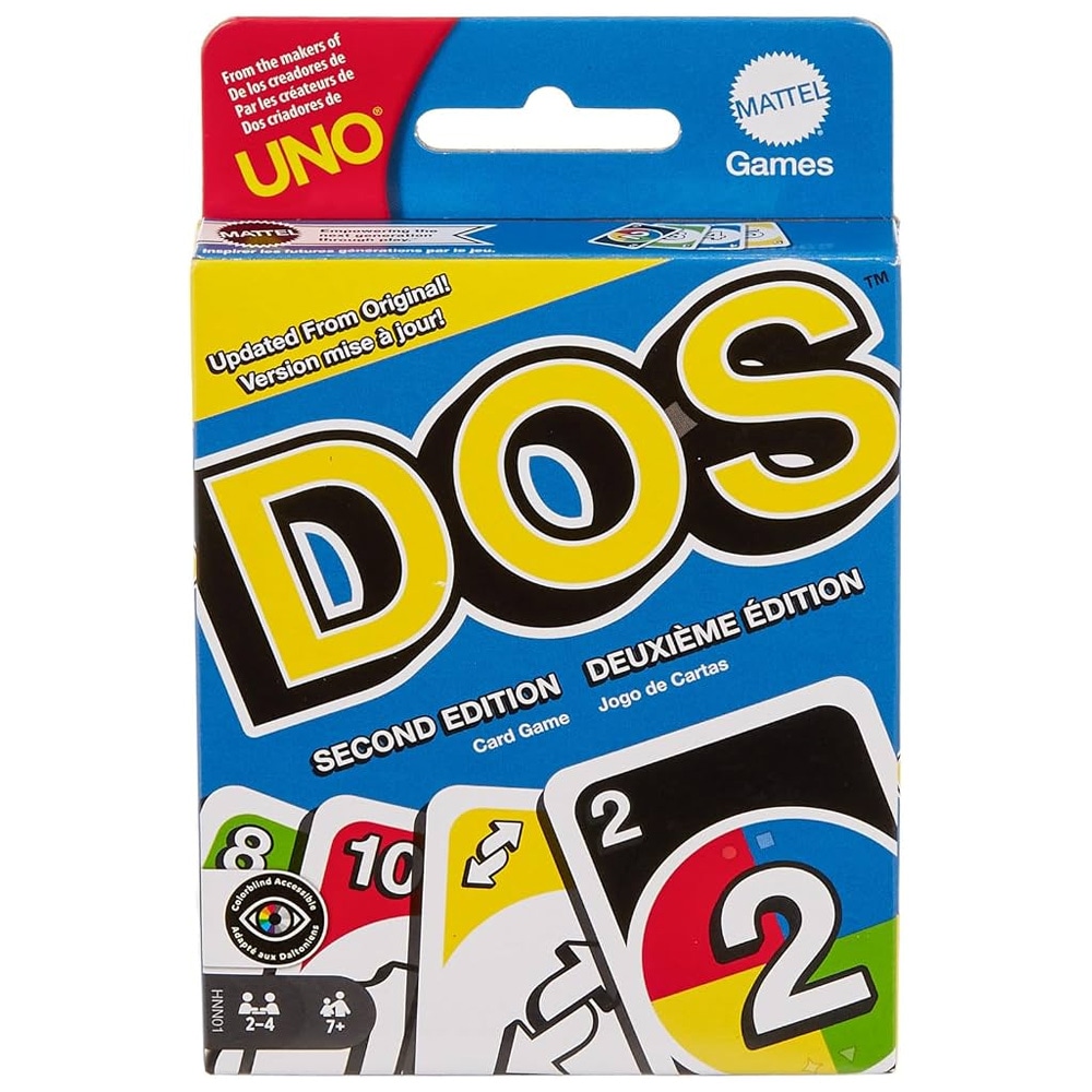 Uno Dos kortspill / DOS Second Edition-kortspill / Familiespill med to avkastingsbunker for 2–4 spillere