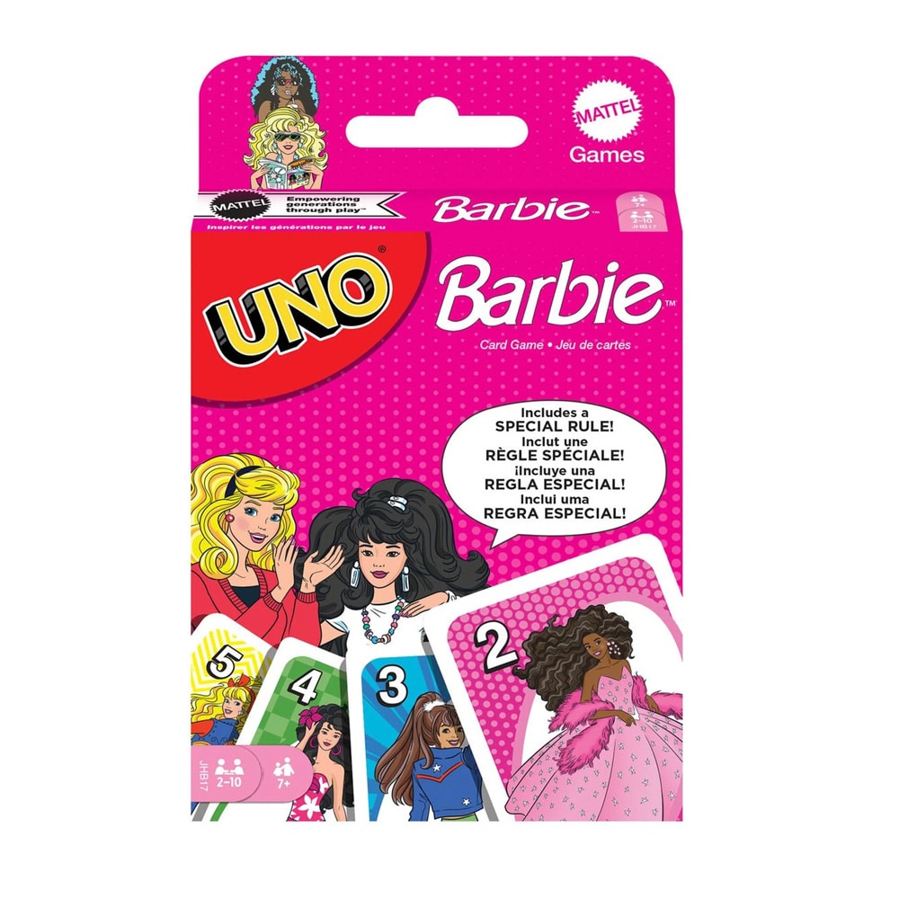 Uno Barbie-kortspill / Familiespill med Barbie-tema / Samlerkortspill med «Hi Barbie»-regel