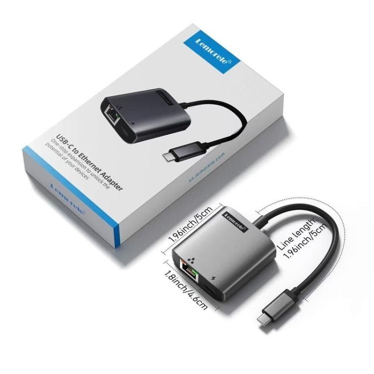 Lemorele TC35 USB-C-hub / USB-C-adapter med Gigabit Ethernet, USB-port og PD-lading – Grå