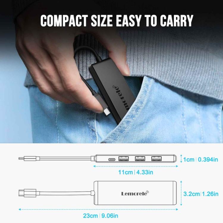 Lemorele TC22L 5-i-1 USB-C-dokkingstasjon / USB-C-hub med 4K HDMI, Gigabit Ethernet og 100 W PD-lading