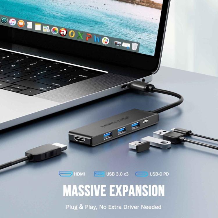 Lemorele TC22L 5-i-1 USB-C-dokkingstasjon / USB-C-hub med 4K HDMI, Gigabit Ethernet og 100 W PD-lading