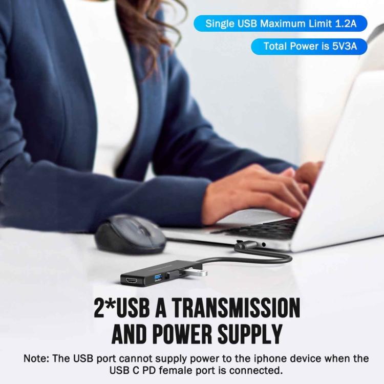 Lemorele TC22L 5-i-1 USB-C-dokkingstasjon / USB-C-hub med 4K HDMI, Gigabit Ethernet og 100 W PD-lading