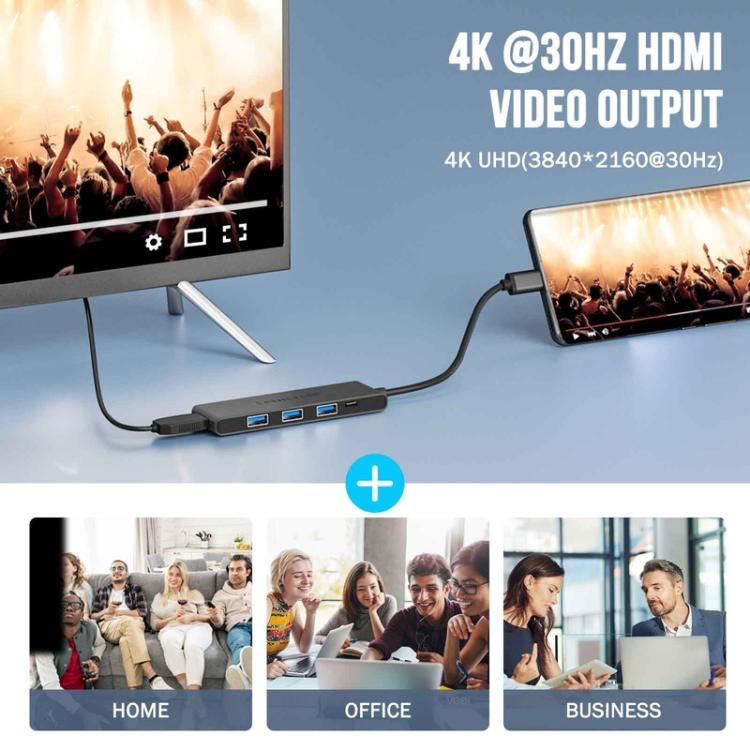 Lemorele TC22L 5-i-1 USB-C-dokkingstasjon / USB-C-hub med 4K HDMI, Gigabit Ethernet og 100 W PD-lading