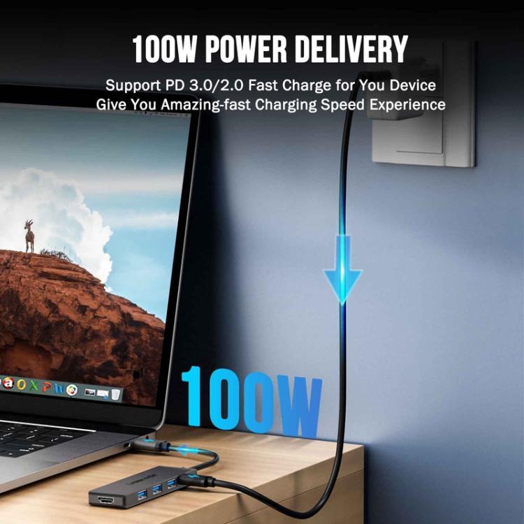 Lemorele TC22L 5-i-1 USB-C-dokkingstasjon / USB-C-hub med 4K HDMI, Gigabit Ethernet og 100 W PD-lading