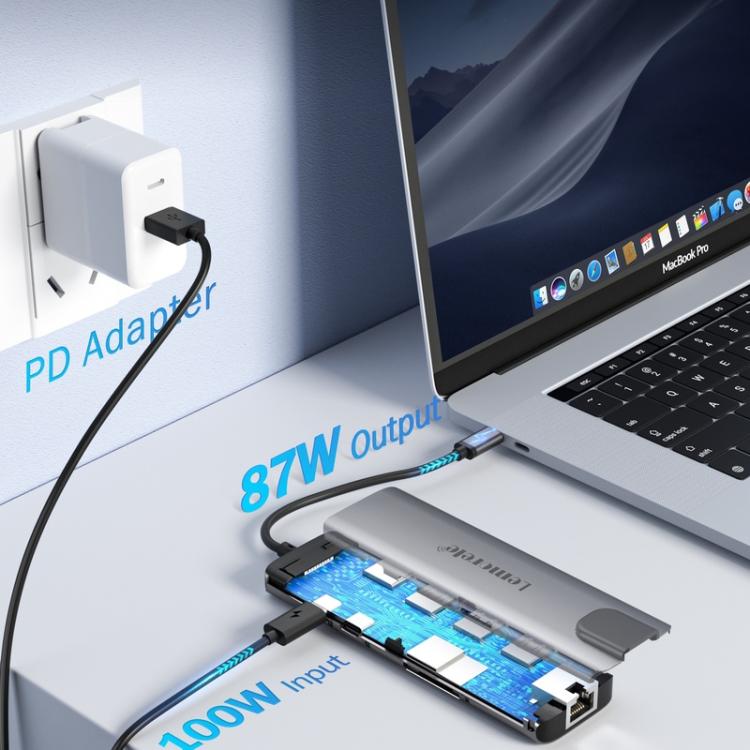 Lemorele TC39 9-i-1 USB-C-dokkingstasjon / USB-C-hub med 4K HDMI, Gigabit Ethernet og 100 W PD-lading