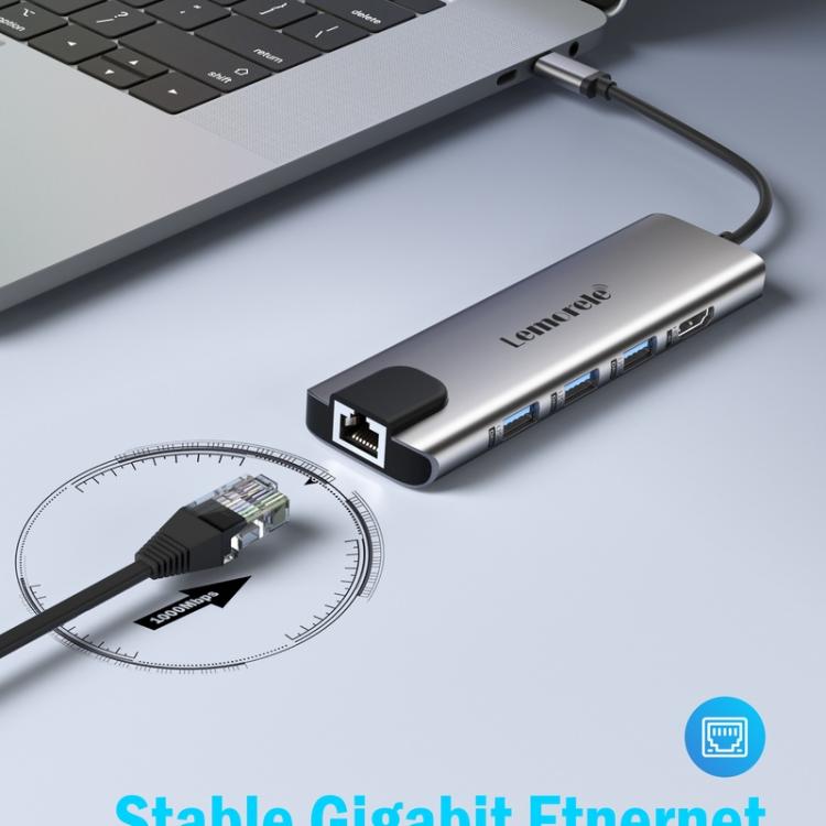 Lemorele TC39 9-i-1 USB-C-dokkingstasjon / USB-C-hub med 4K HDMI, Gigabit Ethernet og 100 W PD-lading