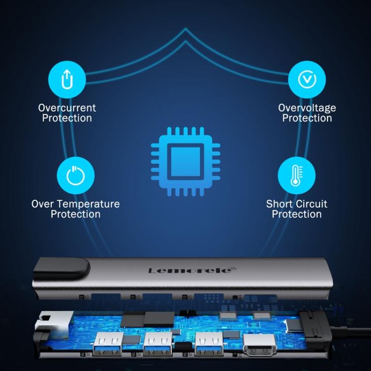 Lemorele TC39 9-i-1 USB-C-dokkingstasjon / USB-C-hub med 4K HDMI, Gigabit Ethernet og 100 W PD-lading