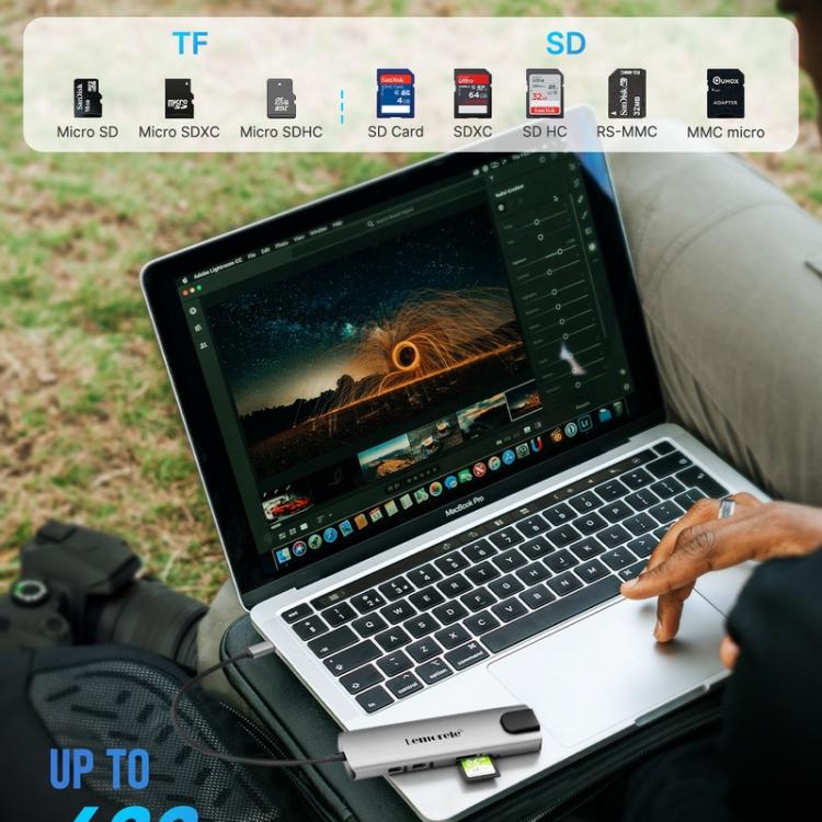 Lemorele TC39 9-i-1 USB-C-dokkingstasjon / USB-C-hub med 4K HDMI, Gigabit Ethernet og 100 W PD-lading