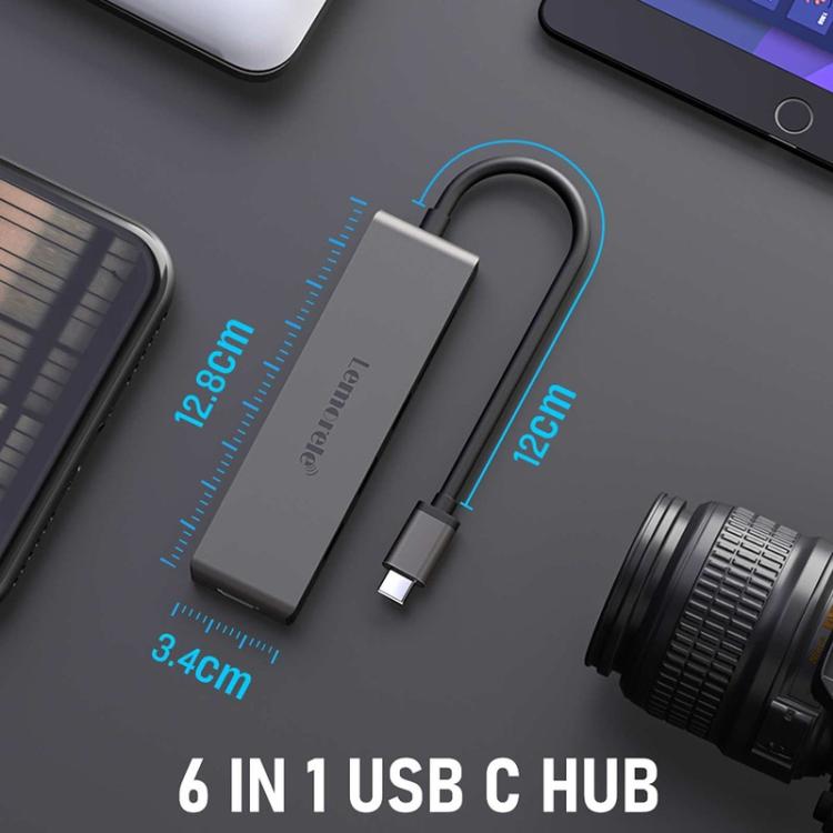 Lemorele TC23L 6-i-1 USB-C-dokkingstasjon / USB-C-hub med 4K HDMI, Gigabit Ethernet og 100 W PD-lading
