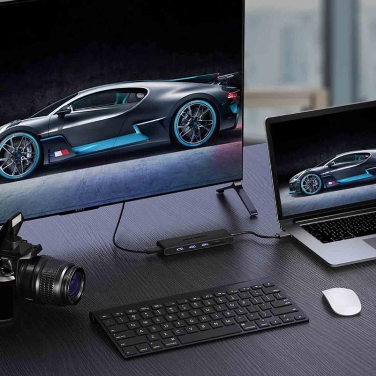 Lemorele TC23L 6-i-1 USB-C-dokkingstasjon / USB-C-hub med 4K HDMI, Gigabit Ethernet og 100 W PD-lading