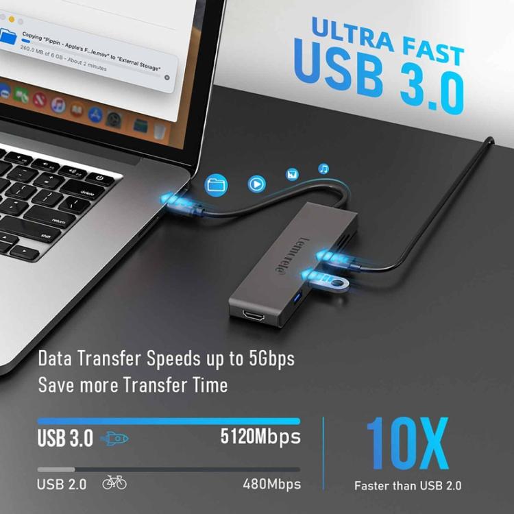 Lemorele TC23L 6-i-1 USB-C-dokkingstasjon / USB-C-hub med 4K HDMI, Gigabit Ethernet og 100 W PD-lading