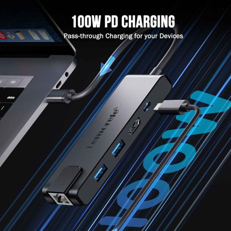 Lemorele TC24L 5-i-1 USB-C-dokkingstasjon / USB-C-hub med 4K HDMI, USB 3.0, USB 2.0 og 100 W PD