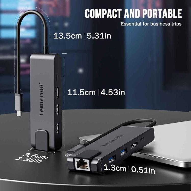 Lemorele TC24L 5-i-1 USB-C-dokkingstasjon / USB-C-hub med 4K HDMI, USB 3.0, USB 2.0 og 100 W PD