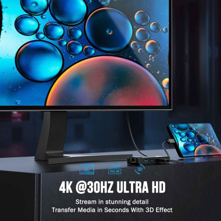Lemorele TC24L 5-i-1 USB-C-dokkingstasjon / USB-C-hub med 4K HDMI, USB 3.0, USB 2.0 og 100 W PD