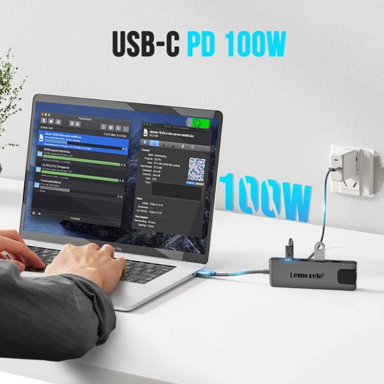 Lemorele TC24L 5-i-1 USB-C-dokkingstasjon / USB-C-hub med 4K HDMI, USB 3.0, USB 2.0 og 100 W PD