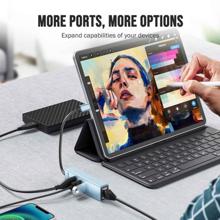 Lemorele USB-C-hub TC43L 4-i-1 med Gigabit Ethernet og USB / USB-C-adapter / Nettverkshub