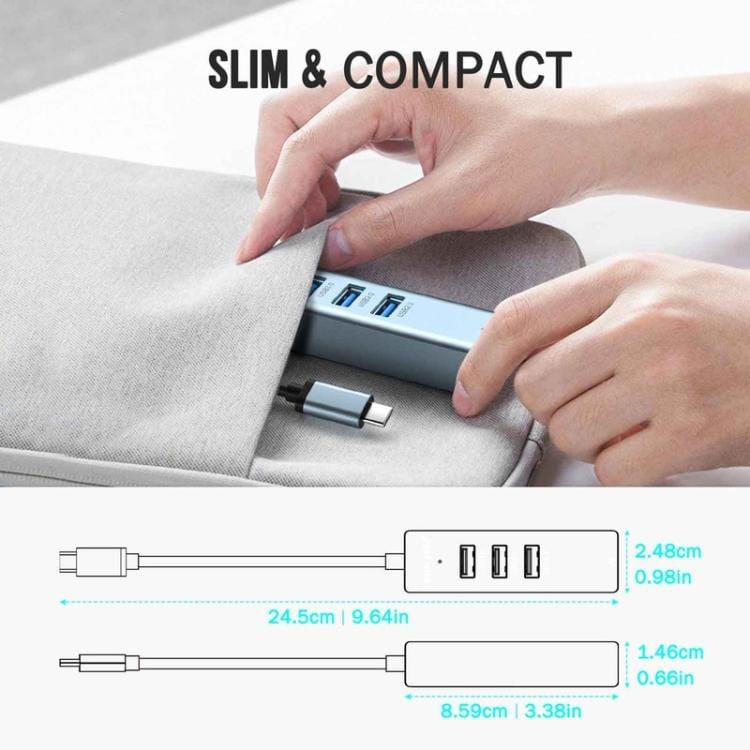 Lemorele USB-C-hub TC43L 4-i-1 med Gigabit Ethernet og USB / USB-C-adapter / Nettverkshub