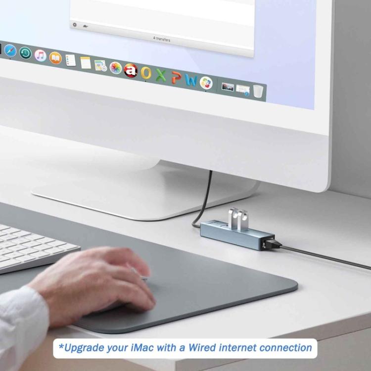 Lemorele USB-C-hub TC43L 4-i-1 med Gigabit Ethernet og USB / USB-C-adapter / Nettverkshub