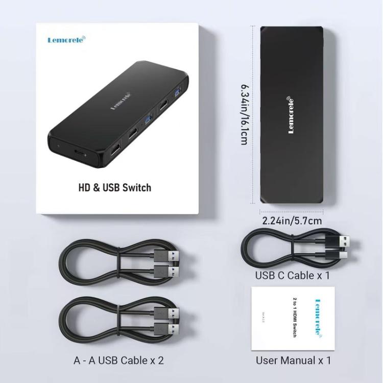 Lemorele KVM-switch G98 for deling av skjerm, tastatur og mus / KVM-switch / Dataswitch