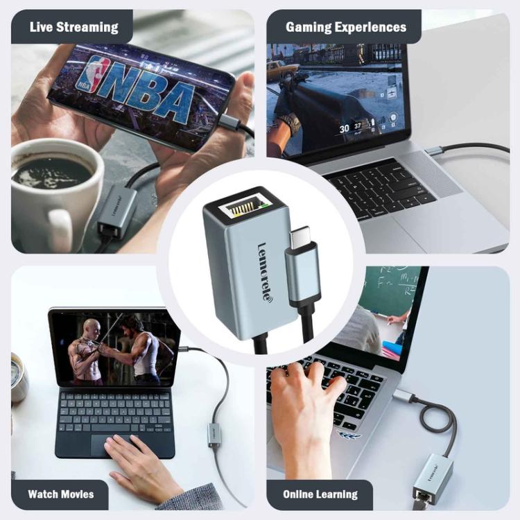 Lemorele USB-C-hub TC48 med to HDMI-porter og Gigabit Ethernet / USB-C-dokkingstasjon / HDMI-adapter