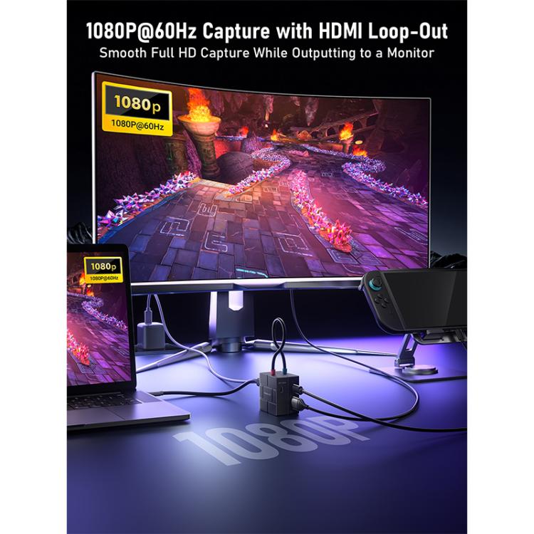 Lemorele videoopptakskort AC12 Mini HDMI til USB-C med loop-out / Videograbber / USB-kort