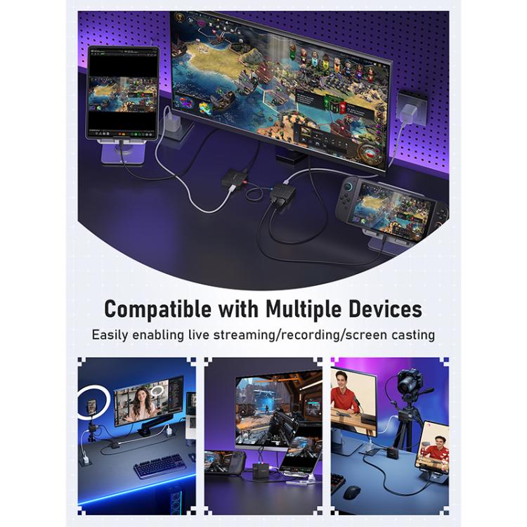 Lemorele videoopptakskort AC12 Mini HDMI til USB-C med loop-out / Videograbber / USB-kort